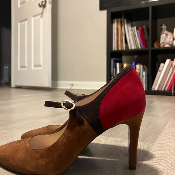 Nine West Brown and Red Mary Jane Heels - Picture 2 of 7